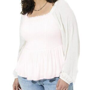 torrid Rayon Slub Smocked Bodice Long Sleeve Crop Blouse Cloud Dancer Size 1